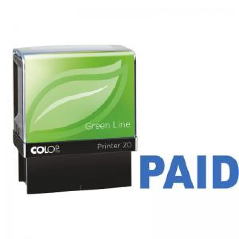 Image of COLOP P20 Green Line PAID Word Stamp Blue 37x13mm - 148216 58757CL EXR58757CL