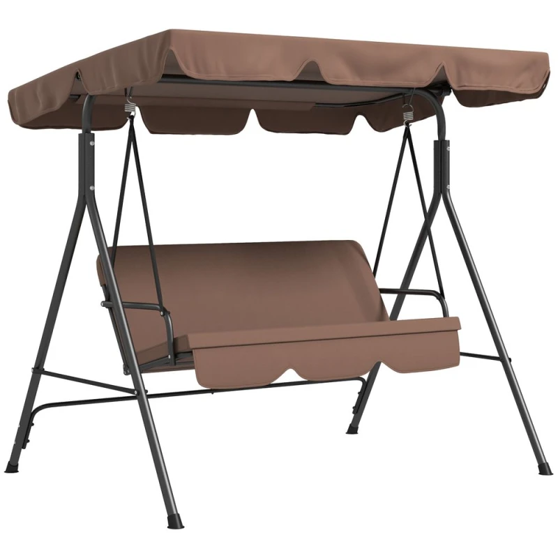 Image of Outsunny Outdoor Metal Hammock Swing Chair 3-Seater Patio Bench Garden Brown