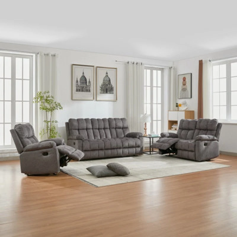 Image of Manual Recliner Sofa Set, Fabric Upholstery Sofa Suite - 1+2+3 Set