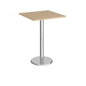 image of Pisa square poseur table with round chrome base 800mm - kendal oak