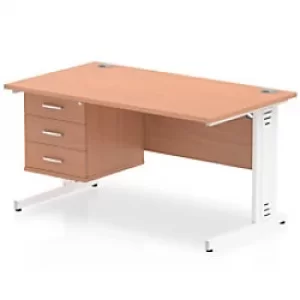 Image of Dynamic Rectangular Office Desk Beech MFC Cable Managed Cantilever Leg White Frame Impulse 1 x 3 Drawer Fixed Ped 1400 x 800 x 730mm