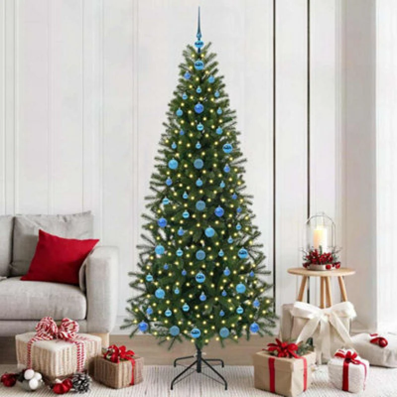 Image of vidaXL Artificial Christmas Tree with 300 LEDs, Blue Balls Green 210cm PE and PVC, Green 3397374