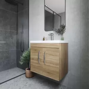 Image of Nuie - Athena Wall Hung 2-Door Vanity Unit with Basin-2 600mm Wide - Natural Oak