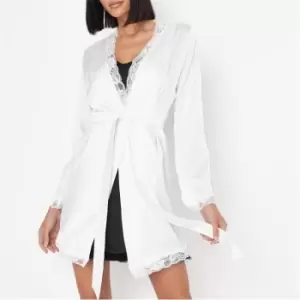 image of Missguided Bridal Lace Insert Satin Robe - White