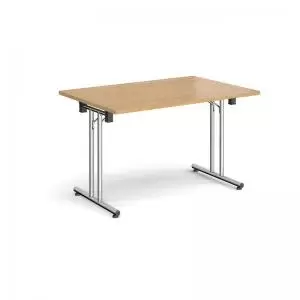 Image of Rectangular folding leg table with chrome legs and straight foot rails