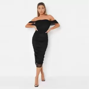 image of Missguided Mesh Bardot Midi Dress - Black