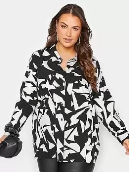 Image of Yours Oversized Aop Shirt Abstract Print, Black, Size 16, Women