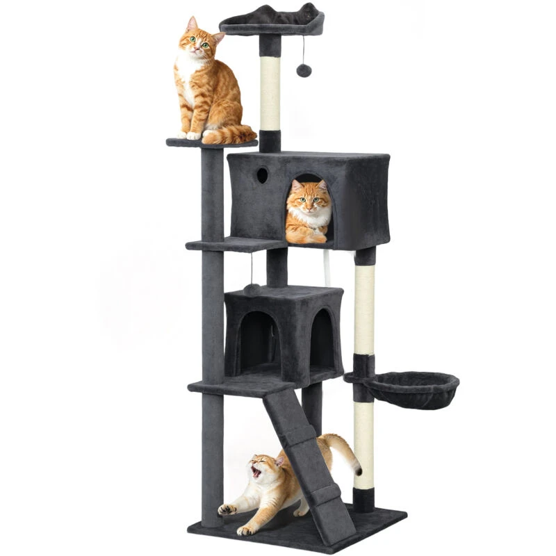 Image of Pawhut 180Cm Cat Tree Tower With Sisal Scratching Posts, Condos, Dark Grey