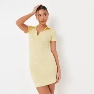 image of Missguided Floral Embroidered Dress - Yellow