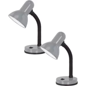 Image of 2 PACK Table Lamp Colour Flexible Silver Shade & Base In Line Switch E27 1x40W