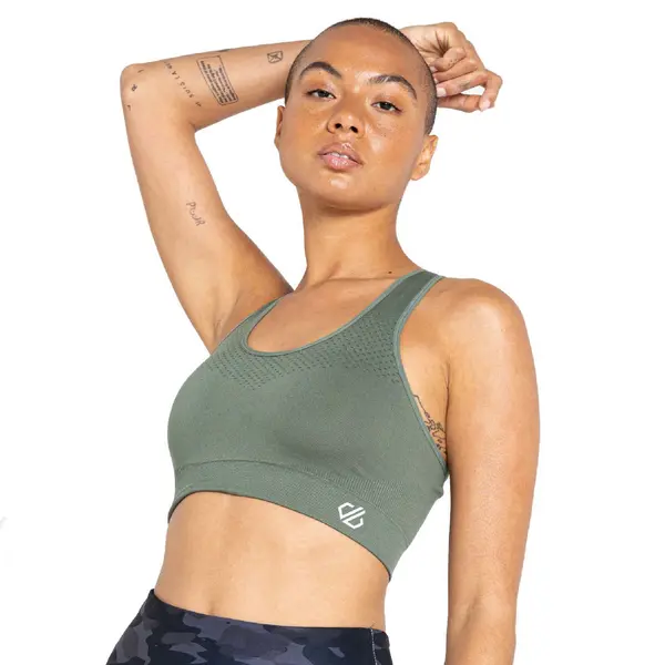 image of Dare 2b Womens Dont Sweat It Medium Impact Sports Bra L - Bust 39-42' (99-107cm) Duck Green DAB062-DDH-L