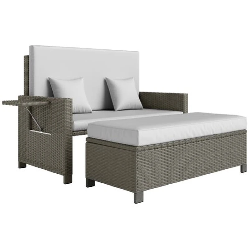 Image of Outsunny Garden Rattan Furniture Set 2 Seater Patio Sun Lounger Daybed Sun Bed TJ Hughes 5063603017153