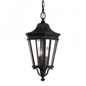 Image of 2 Light Medium Outdoor Ceiling Chain Lantern Black, E14