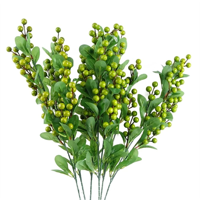 Image of Leaf Pack of 6 x 70cm Artificial Green Berry Spray Green unisex