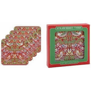 image of William Morris Strawberry Thief Red Set Of 4 Coasters By Lesser & Pavey