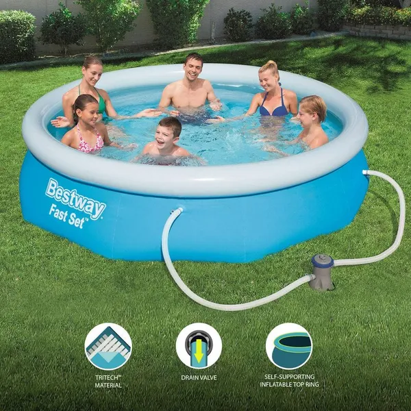 image of Samuel Alexander Bestway 3.05m x 0.76m Fast Set Water Paddling Swimming Pool Set with Pump Blue