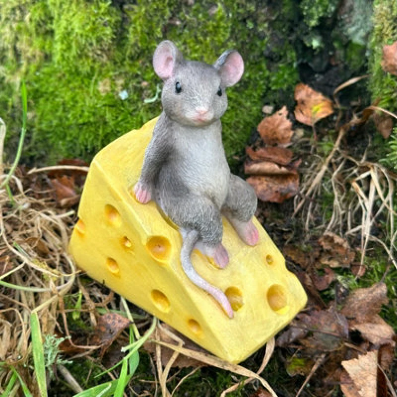 Image of Animal Crackers Cute Mouse On Cheese Wedge Fairy Woodland Or Garden Ornament