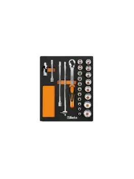 image of Beta Tools M83 24pc 1/2" D Socket & Accessory Set in Soft Tray for Roller Cabs