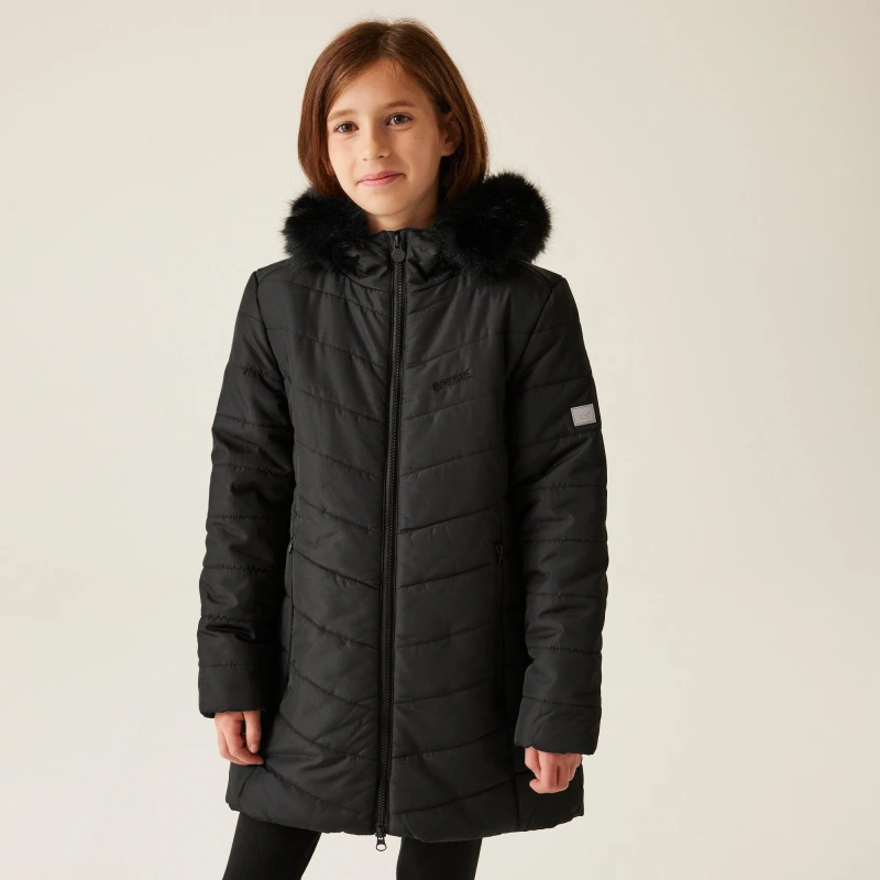 Image of Regatta Girls Fabrizia Padded Warm Hooded Parka Jacket 9-10 Years - Chest 69-73cm (Height 135-140cm) Black RKN118G-800-9
