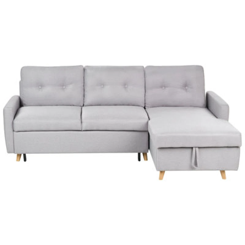 Image of Beliani Corner Sofa Bed 4 Seater Flakk Fabric Light Grey With Storage Left Hand