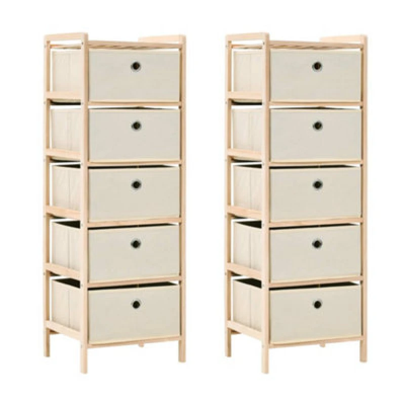 Image of VIDAXL Storage Racks with 5 Fabric Baskets 2 pcs Beige Cedar Wood Vidaxl 276232fr