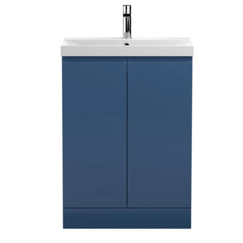 Image of Nuie Hudson Reed Urban Floor Standing 2 Soft Close Door Vanity Unit With Thin-Edge Basin, Modern Vanity Unit In Satin Blue, 600mm
