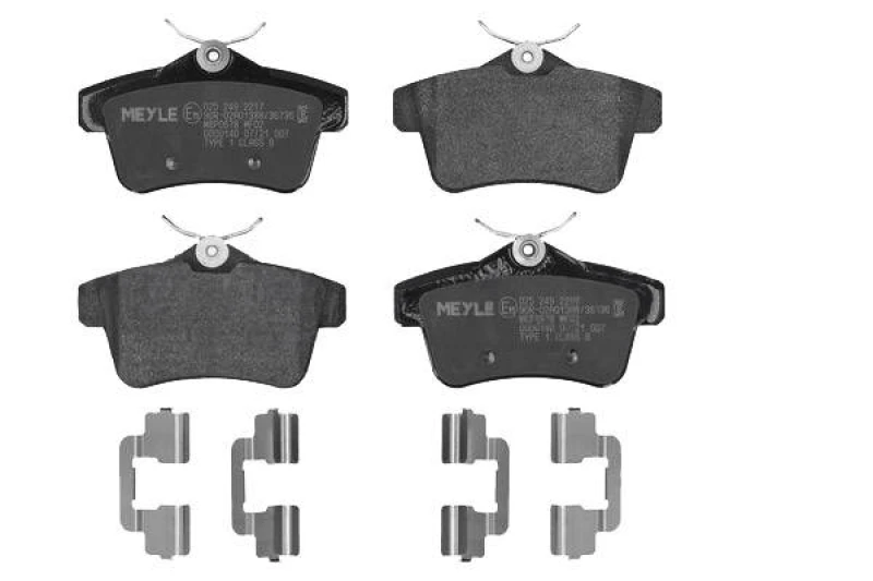Image of MEYLE 025 249 2217 Brake pad set Rear Axle, not prepared for wear warning indicator, Original Quality, with anti-squeak plate Brake Pad Set,disc brak