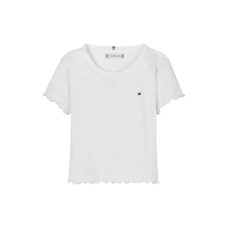 Image of Tommy Hilfiger Kids Essential Rib Ribbed Short Sleeve T-Shirt White YBR female 4Y
