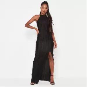 image of Missguided Racer Neck Plisse Maxi Dress - Black