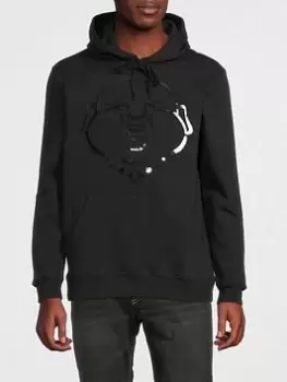 Image of TRUE RELIGION Buddha Face Overhead Hoodie - Black, Size XL, Men