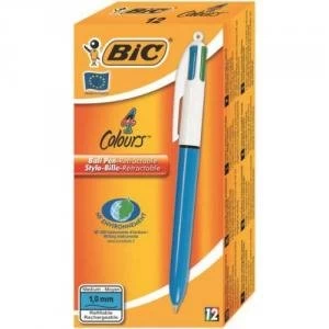 image of Bic 4 Colour Ball Pen Med 1.0mm Tip Blu Blk Red Grn Ref 801867 Pack 12