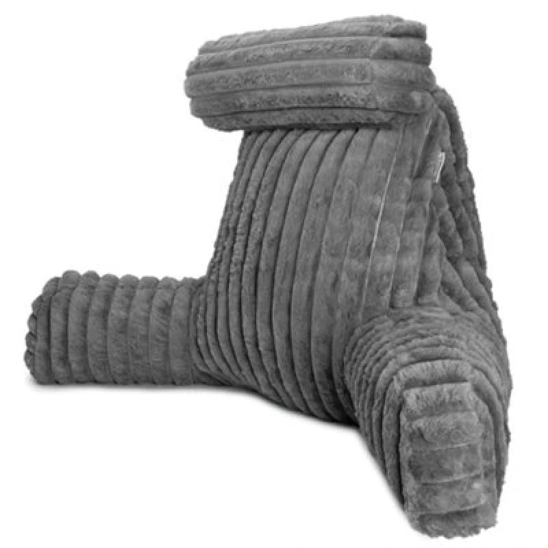 Image of Aamira Luxurious Xl Reading Pillow Detachable Headrest, Soft Ribbed Grey Faux Fur, Memory Foam Cuddle Cuddle Cushion Backrest