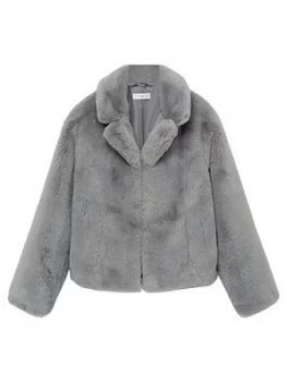 image of Mango Teen Girls Faux Fur Coat - Grey