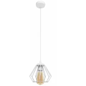 image of Helam Lighting - Helam Agat Wire Frame Pendant Ceiling Light White 18cm