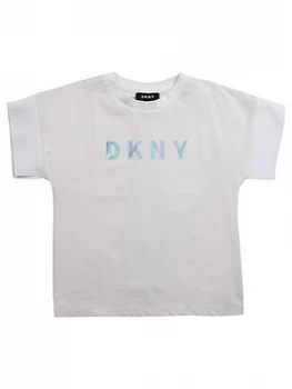 Image of DKNY Girls Double Layer Short Sleeve Logo T-Shirt - White, Size Age: 12 Years, Women