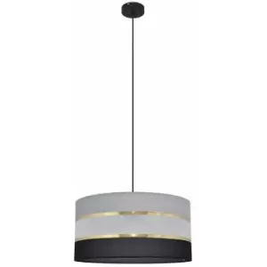 Image of Helam Helen Cylindrical Pendant Ceiling Light Black, Gold, Grey 40cm