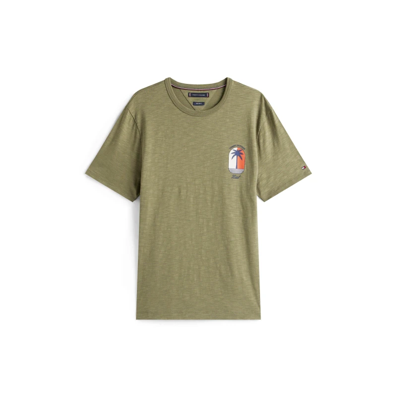 Image of Tommy Hilfiger Mens Palm Palm Print Breathable T-Shirt BattleGreen PLI male M