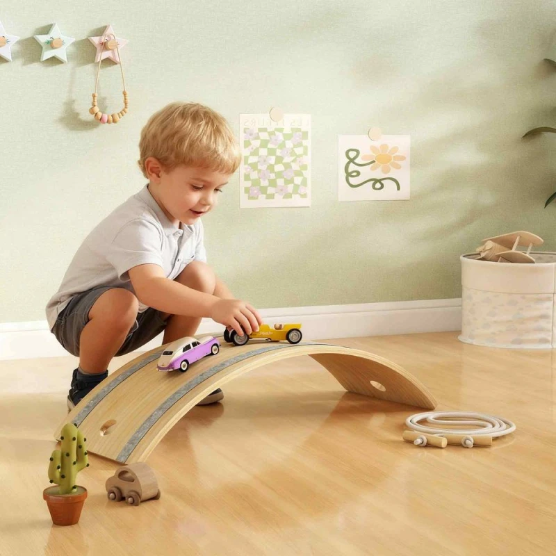 Image of AIYAPLAY Kids Wooden Balance Board with Rope & Felt for Sensory Play in Natural Natural Unisex