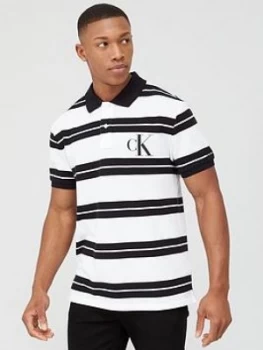 Image of Calvin Klein Jeans Big Monogram Striped Polo Shirt - Black/White Size M Men