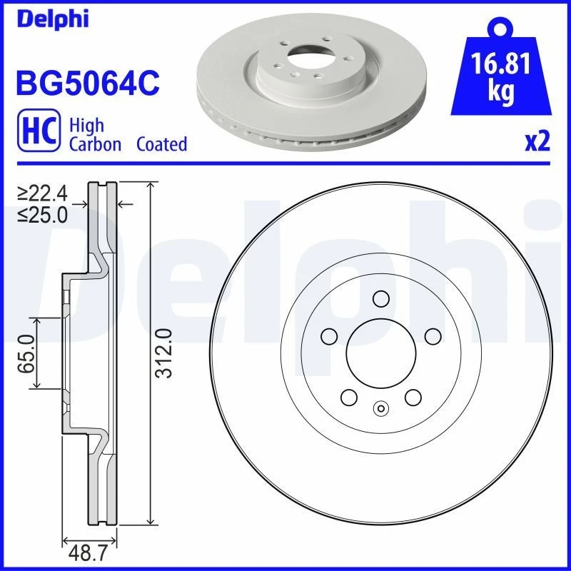 Image of DELPHI Brake disc DELPHI BG5064C