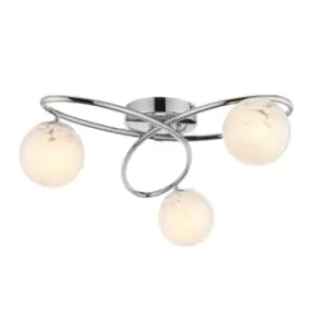 Image of Arezzo Multi Arm Glass Semi Flush Ceiling Lamp, Chrome Plate, White Confetti Glass