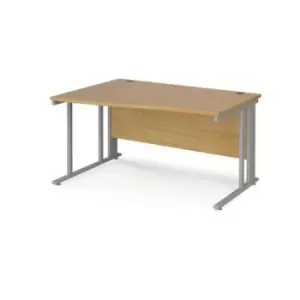 image of Office Desk Left Hand Wave Desk 1400mm Oak Top With Silver Frame Maestro 25 MCM14WLSO