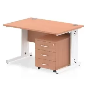 Image of Impulse 1200 x 800mm Straight Office Desk Beech Top White Cable