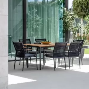 Image of Harbour Lifestyle Portland 6 Seat Rectangular Dining With Teak Table - Charcoal/Teak