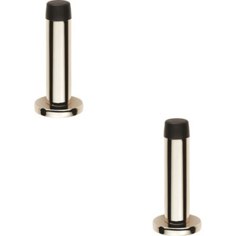 Image of Loops 2x Rubber Tipped Doorstop Cylinder with Rose Wall Mounted 71mm Polished Nickel Metallics