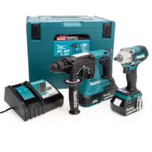 image of Makita DLX2372TJ 18V LXT Rotary Hammer & Impact Wrench Twin Pack (2 x 5.0AH Batt