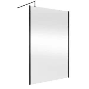 image of Hudson Reed 1400mm Black Outer Framed Wetroom Screen With Support Bar - Brushed Brass