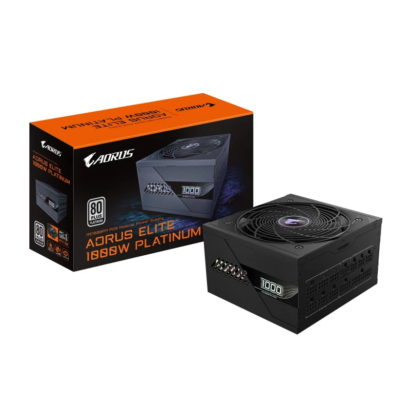 Image of Gigabyte Gigabyte AORUS ELITE P1000W ICE Power Supply Unit - PCIe 5.0, 80 PLUS Platinum, Fully modular design, 120mm Fan, ATX 3.0 compatible GP-AE1000