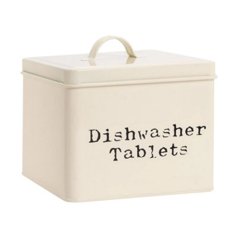 Image of Harbour Housewares Dishwasher Tablets Canister - Cream - Vintage Metal Home Kitchen Canister Tin Box Utility Laundry Storage