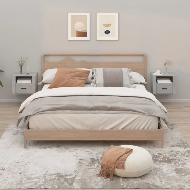 Image of Vidaxl Wall-mounted Bedside Cabinets 2 Pcs Concrete Grey 50X36X40 Cm, Grey 816889
